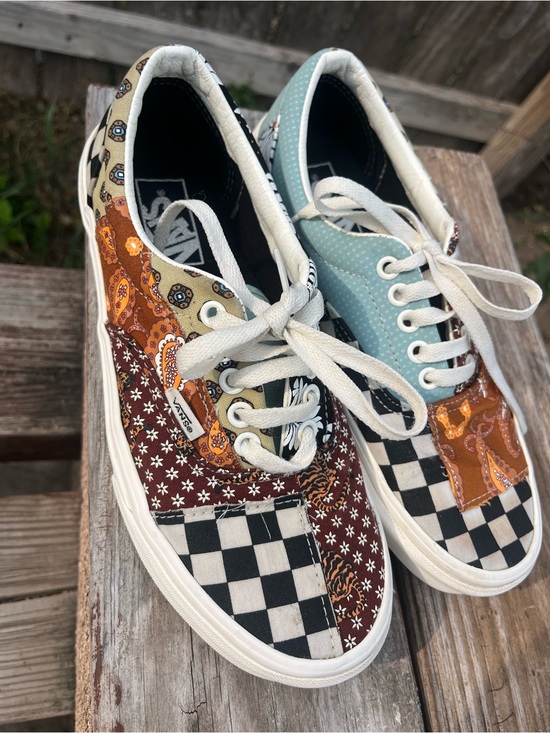 Vans Shoes - Vans Patchwork Checkerboard Low-Top Sneakers in Black, White, Brown, Tan, Blue